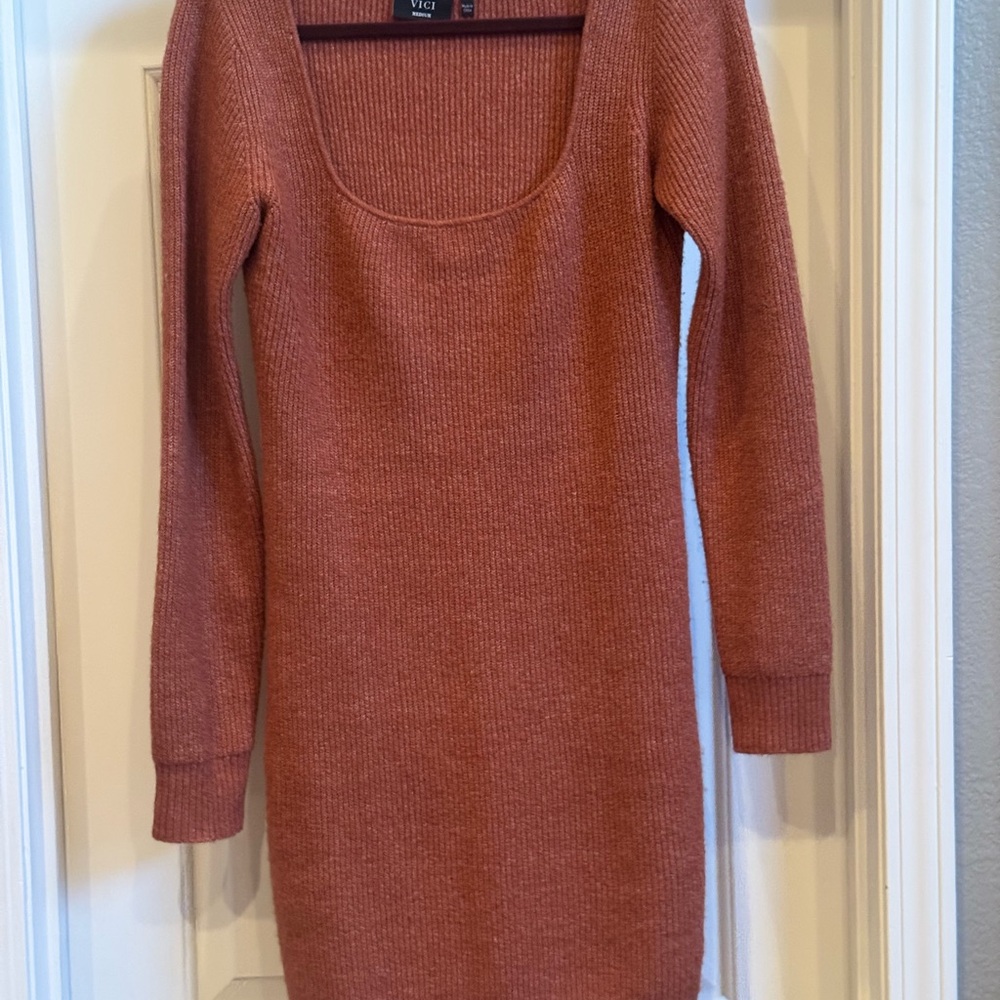 Rust Knit Long Sleeve Sweater Dress